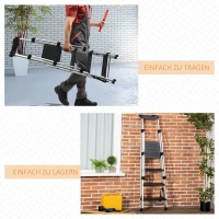 DURHAND Aluminiumleiter Arbeitsleiter klappbar rutschfest rostfrei mit Werkzeugablage Aluminium 45,5 x 82 x 145cm(m-7)