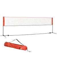 HOMCOM Rete Tennis e Badminton Portatile ad Altezza Regolabile con Borsa, Rossa e Nera(m-1)
