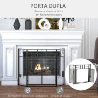 HOMCOM Frente para Lareira Dobrável Proteção para Lareira de 3 Painéis com Dupla Porta 4 Ferramentas e Gancho Estrutura de Metal 122x2x79cm Preto(m-6)