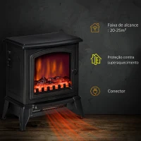 HOMCOM Lareira Elétrica Portátil 1000/2000W com Simulação de Chama Termostato Ajustável e Proteção de Superaquecimento para Salas de até 25m² 36,5x24x41,5cm Preto(m-6)