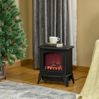 HOMCOM Lareira Elétrica Portátil 1000/2000W com Simulação de Chama Termostato Ajustável e Proteção de Superaquecimento para Salas de até 25m² 36,5x24x41,5cm Preto(m-10)