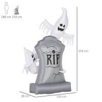 HOMCOM Fantasmas Infláveis de Halloween com Luzes LED Decoração Inflável de Halloween para Interiores Exteriores Festas 110x38x154cm Branco e Cinza(m-3)