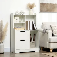 HOMCOM Mobile Dispensa in MDF con 2 Cassetti e Ripiani Aperti per Soggiorno, Ingresso e Cucina, 73x35x110 cm, Bianco(m-2)