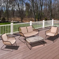 Outsunny poly-rotan tuinbank 4-delige rotan bankset staal polyester kaki + beige(m-2)