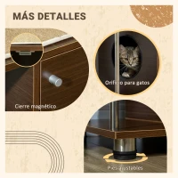 PawHut Mueble Arenero para Gatos Mesa Auxiliar con Cojín Poste Rascador Y Alfombra Lateral de Sisal 60x40x48 cm Nogal(m-3)
