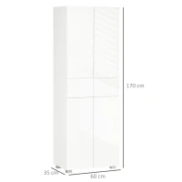 HOMCOM Armário de Cozinha Móvel Auxiliar de Cozinha com 4 Portas 2 Gavetas e Prateleiras Ajustáveis 60x35x170cm Branco(m-3)