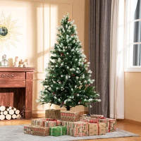 HOMCOM 6ft Snow-Dipped Artificial Christmas Tree w/ Red Berries Metal Base Home Season Decoration Holiday Elegant Traditional(m-13)