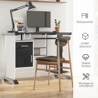 HOMCOM Computerbureau bureau met antislip schuiflades zwart + wit + zilver(m-6)