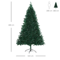 HOMCOM 6FT Artificial Christmas Tree Plain Spruce Faux Seasonal Decoration 1000 PVC Tips Metal Base Stand Easy Assembly(m-3)