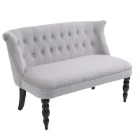 HOMCOM tweezitsbank stoffen bank gestoffeerd zitmeubel loveseat vintage hout grijs(m-10)