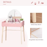 HOMCOM Schminktisch für Schlafzimmer Frisiertisch Kosmetiktisch mit Spiegel Schublade leichter Luxusstil MDF Kiefernholz Rosa 76 x 48 x 123,5 cm(m-5)