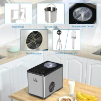 HOMCOM ijsmachine 1,5 L, zilver, zwart, 38,4 x 24 x 32 cm(m-6)