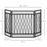 HOMCOM Frente de Lareira Dobrável Frente para Lareira com 3 Painéis com Dobradiças e Estrutura de Metal Decorativa 126x3x80cm Preto(m-3)