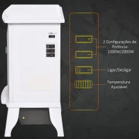 HOMCOM Lareira Elétrica Portátil 1000/2000W com Simulação de Chama Termostato Ajustável e Proteção de Superaquecimento para Salas de até 25m² 36,5x24x41,5cm Branco(m-5)