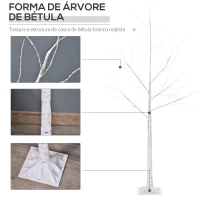 Outsunny Árvore de Bétula 150cm de Altura com 210 Luzes LED em Branco Quente Ramos Flexíveis e Base para Decoração de Festas Aniversários Casamentos 20x20x150cm Branco(m-4)