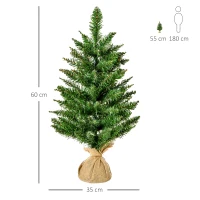 HOMCOM 60cm 2ft Little Artificial Christmas Tree with Cloth Bag Base and 70 natural branches Mini Christmas Decorations on Table or Desk, Great Presents for Children(m-3)