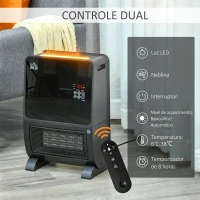 HOMCOM Aquecedor Elétrico 2000W com Umidificador Controle Remoto a Distância Termostato Temporizador Tela e Luzes LED para Sala de Estar de 30 m² 33x21x49,5cm Preto(m-6)