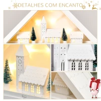 HOMCOM Calendário de Advento de Natal Madeira com 24 Gavetas e Luzes LED Decoração de Natal Modelo Casinha 39x9x42cm Branco(m-6)