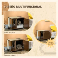 PawHut Mueble Arenero para Gatos Mesa Auxiliar con Cojín Poste Rascador Y Alfombra Lateral de Sisal 60x40x48 cm Nogal(m-6)