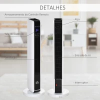 HOMCOM Aquecedor Cerâmico de Torre 1000/2000W com Controle Remoto Tela LED 3 Modos de Aquecimento Termostato Temporizador e Oscilação 65° para 25m² 21x21x73cm Branco(m-7)