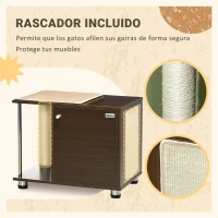 PawHut Mueble Arenero para Gatos Mesa Auxiliar con Cojín Poste Rascador Y Alfombra Lateral de Sisal 60x40x48 cm Nogal(m-5)