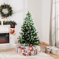 HOMCOM 5ft Snow-Dipped Artificial Christmas Tree w/ Red Berries Metal Base Home Season Decoration Holiday Elegant Traditional(m-10)