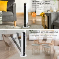 HOMCOM Aquecedor Cerâmico de Torre 1000/2000W com Controle Remoto Tela LED 3 Modos de Aquecimento Termostato Temporizador e Oscilação 65° para 25m² 21x21x73cm Branco(m-5)