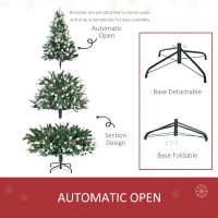HOMCOM 6ft Snow-Dipped Artificial Christmas Tree w/ Red Berries Metal Base Home Season Decoration Holiday Elegant Traditional(m-6)