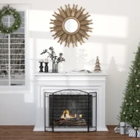 HOMCOM Frente de Lareira Dobrável Frente para Lareira com 3 Painéis Dobradiças Estrutura de Metal e Arame Decorativo 105x80,5cm Preto(m-7)