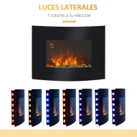 HOMCOM Lareira Elétrica de Parede com Efeito de Chamas Realistas e Luzes LED em 7 Cores Potência 900W/1800W 65x11,4x52cm Preto(m-7)