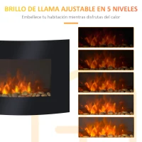 HOMCOM Lareira Elétrica de Parede com Efeito de Chamas Realistas e Luzes LED em 7 Cores Potência 900W/1800W 65x11,4x52cm Preto(m-6)