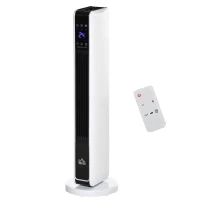 HOMCOM Aquecedor Cerâmico de Torre 1000/2000W com Controle Remoto Tela LED 3 Modos de Aquecimento Termostato Temporizador e Oscilação 65° para 25m² 21x21x73cm Branco(m-11)