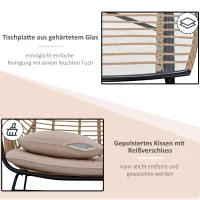 Outsunny poly-rotan tuinbank 4-delige rotan bankset staal polyester kaki + beige(m-7)