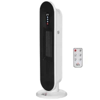HOMCOM Aquecedor Cerâmico de Torre 1200W/2000W com Controle Remoto Termostato Temporizador de 24h e Sistema Anti-Rolamento para Sala de 20m² 21x21x63,5cm Branco e Preto(m-11)