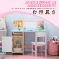 HOMCOM Conjunto de Mesa e Cadeira Infantil de Madeira com Quadro Branco Mesa de Estudo para Crianças acima de 5 Anos 90x45x85cm Rosa(m-4)