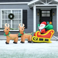 HOMCOM Pai Natal com Trenó e Renas Infláveis com Luzes LED Decoração de Natal para Exterior Ar Livre com Inflador 240x57x112cm Multicor(m-10)