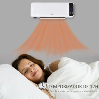 HOMCOM Aquecedor Cerâmico de Parede 1000/2000W com Controle Remoto Tela LED Termostato Temporizador e Proteção contra Superaquecimento para 25m² 56x18,5x11,5cm Branco(m-4)