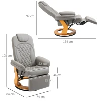 HOMCOM PU Recliner Chair with Footrest, Headrest, Round Wooden Base, Lounge Reading Armchair for Living Room, Bedroom and Office, Grey(m-3)