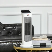 HOMCOM Aquecedor Cerâmico 1000W/2000W com Controle Remoto Tela LED 3 Modos de Vento Temporizador de 8H Termostato e Oscilação 42° para 25m² 17,6x13,7x50cm Branco(m-2)
