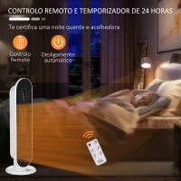 HOMCOM Aquecedor Cerâmico de Torre 1200W/2000W com Controle Remoto Termostato Temporizador de 24h e Sistema Anti-Rolamento para Sala de 20m² 21x21x63,5cm Branco e Preto(m-8)