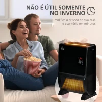 HOMCOM Aquecedor Elétrico 2000W com Umidificador Controle Remoto a Distância Termostato Temporizador Tela e Luzes LED para Sala de Estar de 30 m² 33x21x49,5cm Preto(m-8)