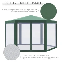 Outsunny Gazebo 4x4 m da Giardino Esagonale con Pareti in Rete, 2 Porte e Gambe Regolabili, Gazebo in Metallo e Poliestere con Picchetti e Funi, Verde(m-4)