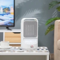 HOMCOM Aquecedor Cerâmico Portátil 2 Níveis de Potência 750W/1500W com Controle Remoto Temporizador de 12h 3 Modos de Aquecimento e Oscilação de 45° Silenciosa Ø15x28cm Branco(m-2)