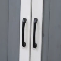 Magazie de Gradina Outsunny cu 2 Etajere, Masuta Pliabila si Jardiniera Laterala, din Lemn de Brad cu Acoperis din Bitum, 132x50x184cm, Gri(m-14)