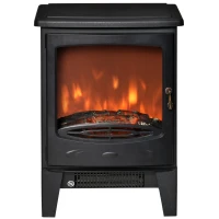 HOMCOM Lareira Elétrica Portátil Potência 900/1800W com Efeito de Chama Realista Termostato Ajustável e Proteção contra Superaquecimento até 20m² 39x26x54,8cm Preto(m-10)