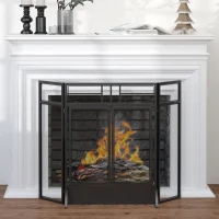 HOMCOM Frente de Lareira Dobrável Frente para  Lareira com 3 Painéis com Porta Dupla e Pés Adicionais Estrutura de Metal 120x11,5x79cm Preto(m-2)