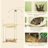 PawHut Árvore Arranhador para Gatos com Rede Postes de Sisal com Bolas Suspensas Giratórias e Múltiplos Jogos 53,5x53,5x90cm Bege(m-5)