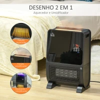 HOMCOM Aquecedor Elétrico 2000W com Umidificador Controle Remoto a Distância Termostato Temporizador Tela e Luzes LED para Sala de Estar de 30 m² 33x21x49,5cm Preto(m-7)