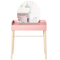 HOMCOM Schminktisch für Schlafzimmer Frisiertisch Kosmetiktisch mit Spiegel Schublade leichter Luxusstil MDF Kiefernholz Rosa 76 x 48 x 123,5 cm(m-11)