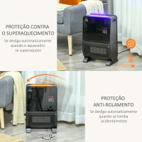 HOMCOM Aquecedor Elétrico 2000W com Umidificador Controle Remoto a Distância Termostato Temporizador Tela e Luzes LED para Sala de Estar de 30 m² 33x21x49,5cm Preto(m-5)